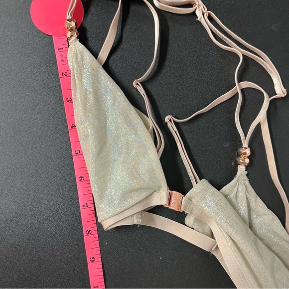 Savage X Fenty bralette tan gold shiny silver womens medium front closure - Picture 10 of 12